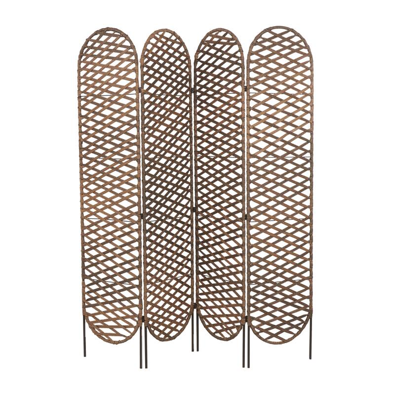 Metal Geometric Handmade Foldable Freestanding Woven Room Divider Screen with 4 Oval Shaped Panels - Copper - Roche River Decor