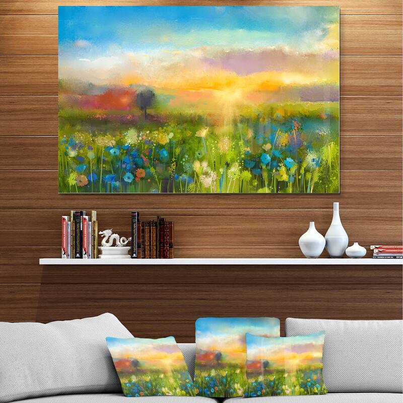 Designart 'Sunset Meadow Landscape' Oil Painting Metal Wall Art Bed Bath & Beyond 11870466
