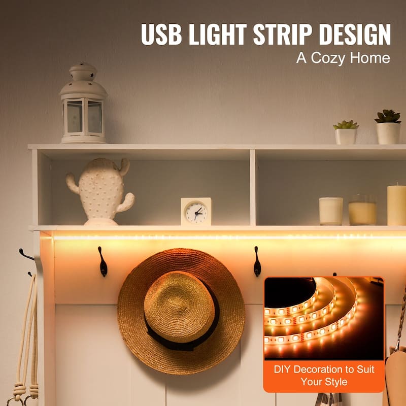 Hall Tree Bench with Shoe Storage and Hooks for Entryway or Mudroom - / 42.24” x 16.44” x 67.2”