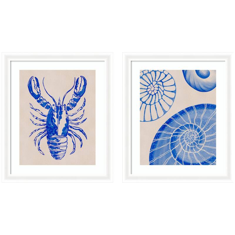 Kate and Laurel Lobster & Ocean Charms 2 Piece Framed Wall Art Print Set by Nikita Jariwala - 2 Piece Set 23x27
