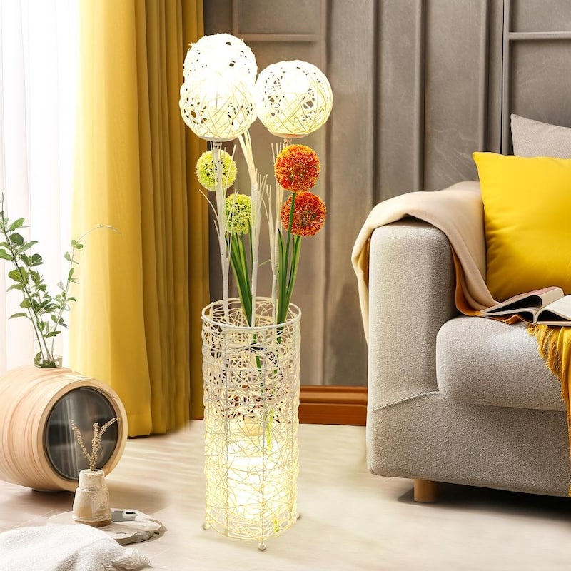 Modern Pastoral Decorative Rattan Standing LED Tree Light