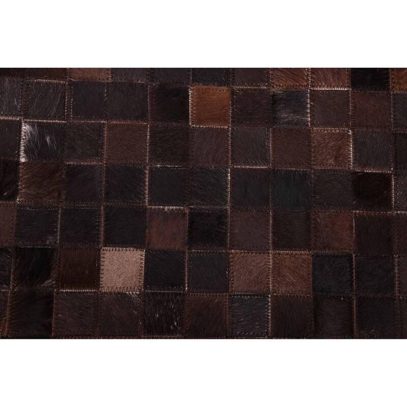 ECARPETGALLERY Handmade Cowhide Patchwork Dark Brown Leather Rug - 8'1 x 10'0
