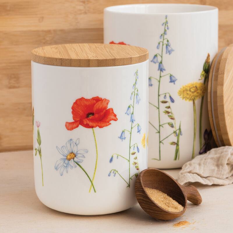 Storage Canisters With Bamboo Lids 2 Piece Set Wildflower - 12