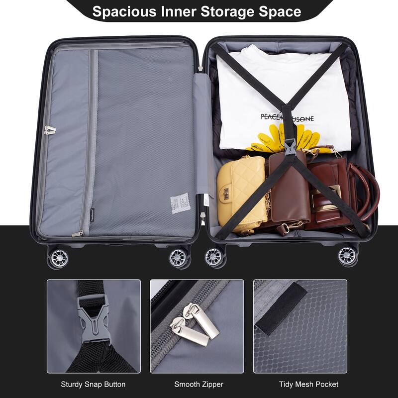 Luggage 3 Piece Set(20"/24"/28"), Hardshell Suitcase With Double Mute Spinner Wheels, Durable Lightweight Suitcase With TSA Lock
