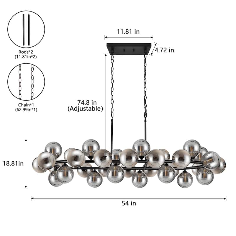 32-Light Mid Century Modern Chandelier Black Sputnik Light Fixture