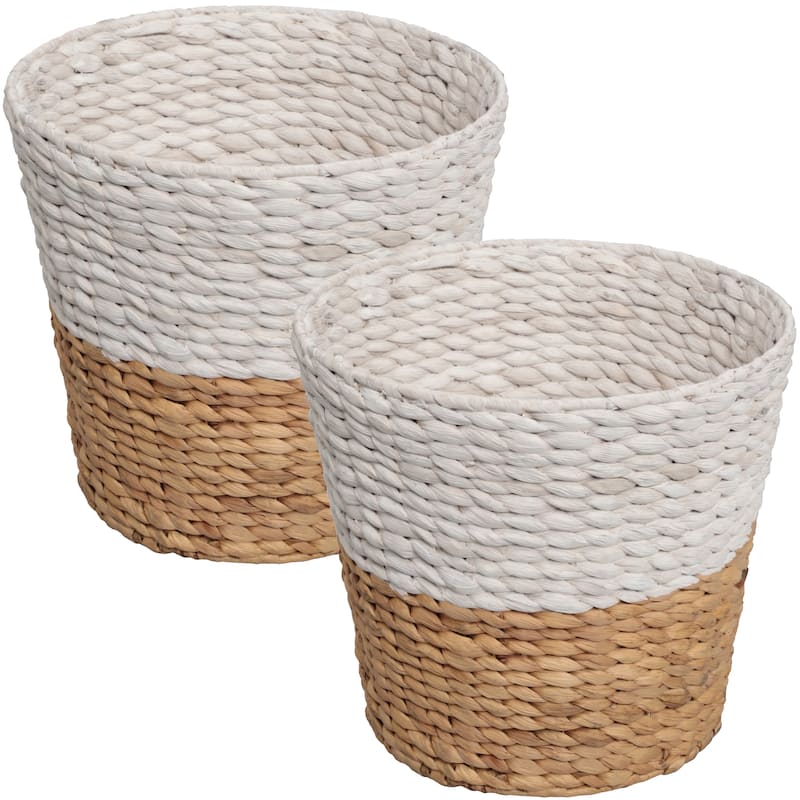 Toby Two-Tone Handwoven Water Hyacinth 3.1-Gallon Tapered Round Wicker Watebasket (Set of 2) - White Natural