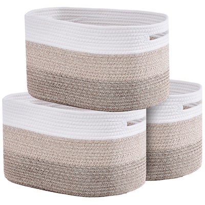 Cotton Rope Storage Baskets Set of 3 Woven Organizers for Home Use - 15 x 10 x 9 in