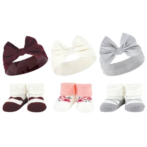 slide 1 of 1, Hudson Baby Infant Girls Headband and Socks Giftset, Burgundy Gray, One Size - Burgundy Gray Burgundy Gray - One Size