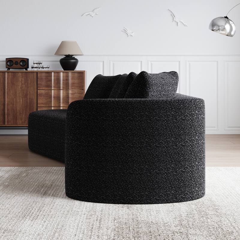 Upholstered Oversized Sectional Sofa, 112-Inch Chenille 4-Seater Extra Deep & Wide Seat Curved Cloud Couch with 4 Throw Pillows
