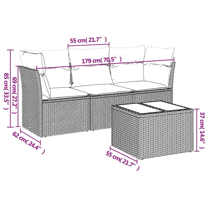 vidaXL Garden Sofa Set Grey PE rattan Medium Modular Garden Sofa Set - 21.7 x 21.7 x 14.6