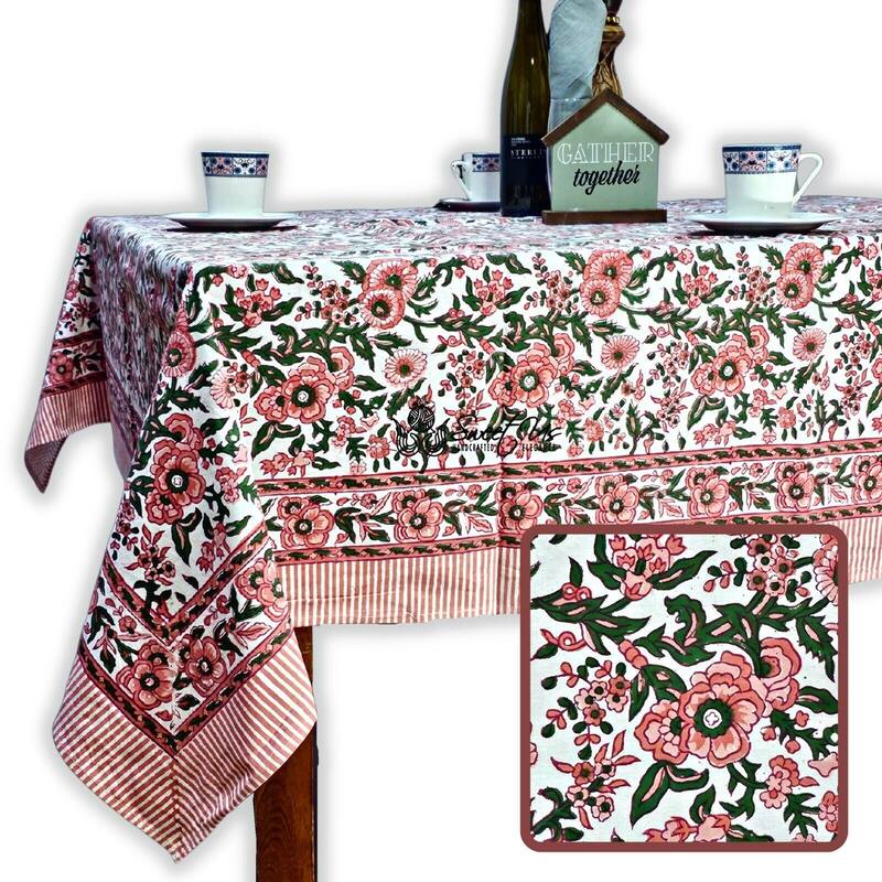 Cotton Floral Block Print Tablecloth Collection