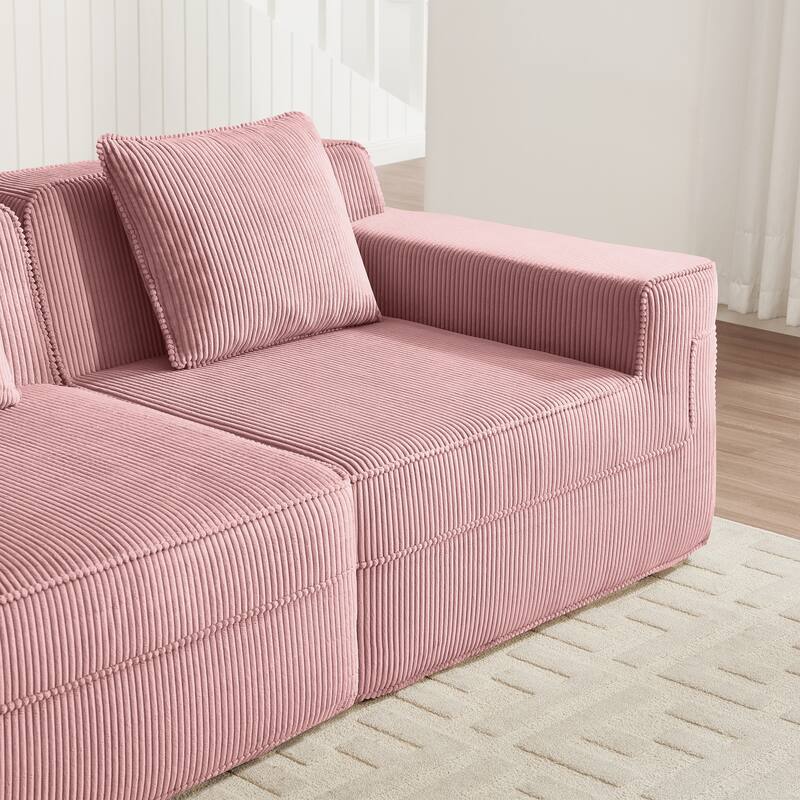 Modular 2-Seat Boneless Sofa, Modern Sectional Couch with Deep Seats, Wide Armrests, Corduroy Loveseat with Throw Pillows