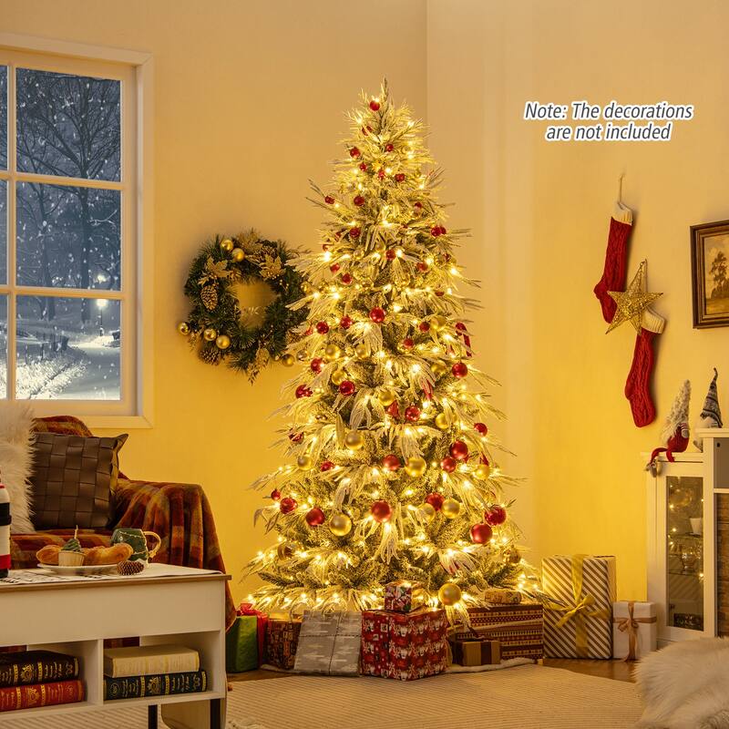 Gymax 6/7/8 FT Artificial Christmas Tree w/1108 PE PVC Branch Tips & - Green, White