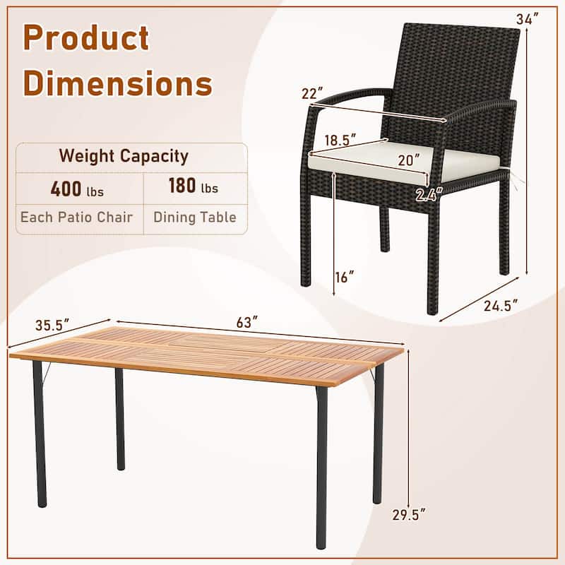 Costway 7PCS Patio Rattan Dining Set Table Top W/Umbrella Hole - See Description