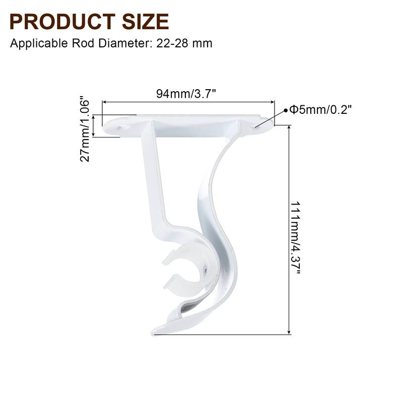4Pcs Curtain Rod Bracket, Holders for Drapery Rod Home - White - 0.8"-1"
