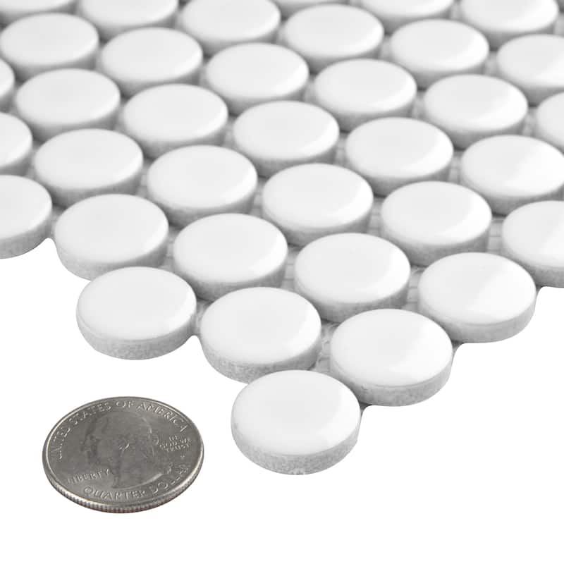 Merola Tile Metro Penny Glossy White 9-3/4" x 11-1/2" Porcelain Floor and Wall Tile