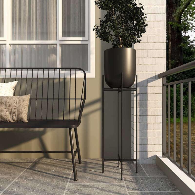 Black Iron Metal Modern Contemporary Planter on metal stand