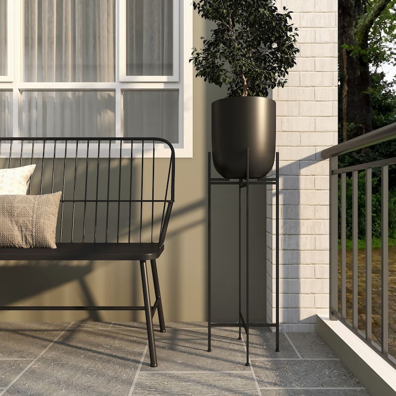 Metal Indoor Outdoor Planter with Removable Stand - Black - Roche River Decor