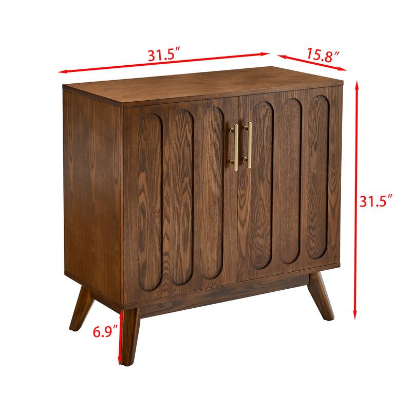 Mid-Century Modern Fluted Sideboard - Walnut Storage Cabinet with Adjustable Shelves