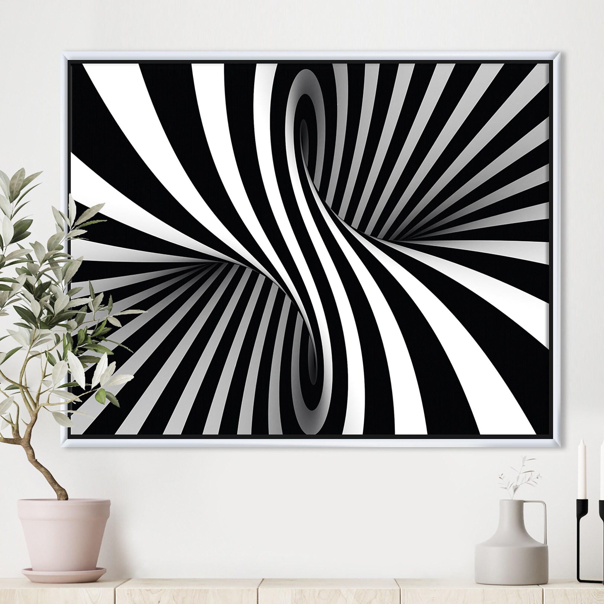 Designart 'Black and White Spiral' Abstract Framed Canvas Art Print
