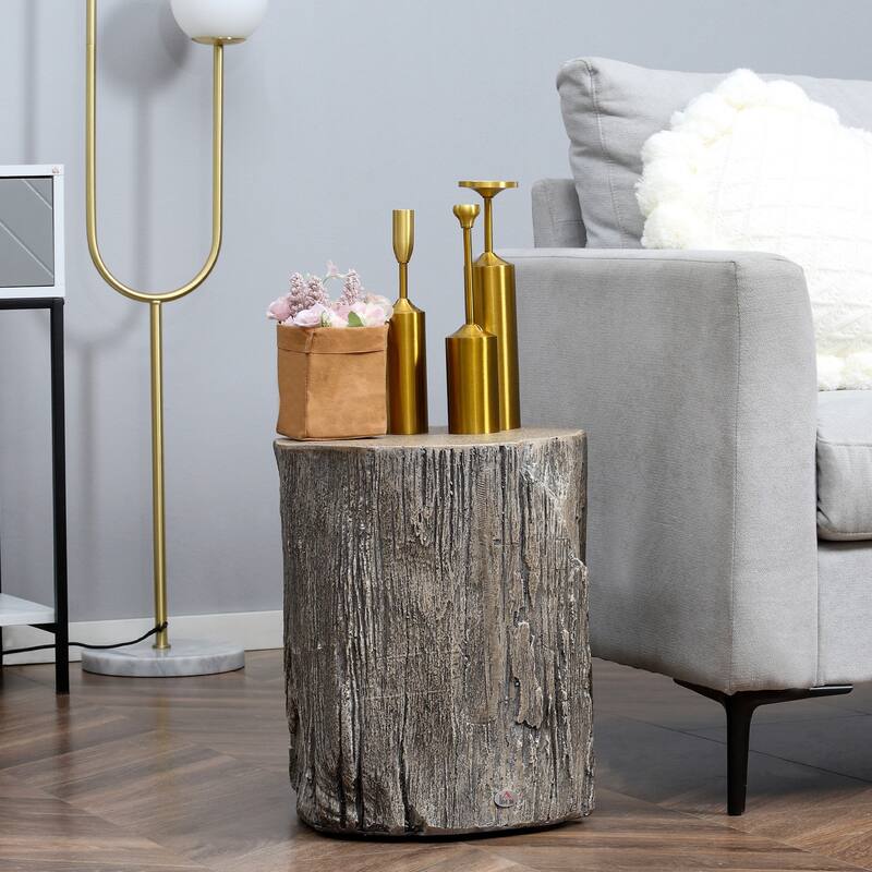 HOMCOM Decorative Side Table with Round Tabletop, Tree Stump Shape End Table with Wood Grain Finish, for Indoors and Outdoors