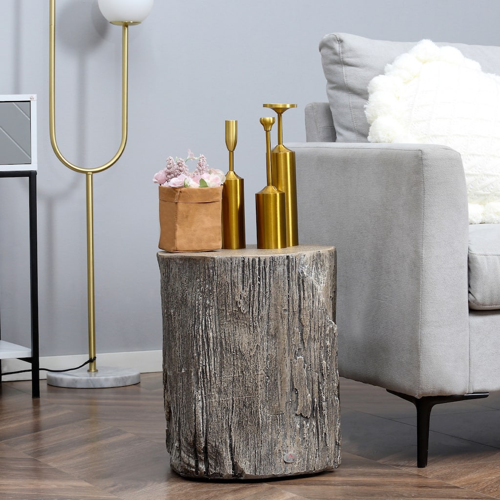 HOMCOM Decorative Side Table with Round Tabletop, Tree Stump Shape End Table with Wood Grain Finish, for Indoors and Outdoors