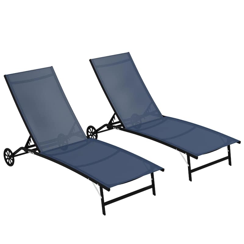 2PCS Outdoor Chaise Lounge Chairs with 5 Level Adjustable Backrest