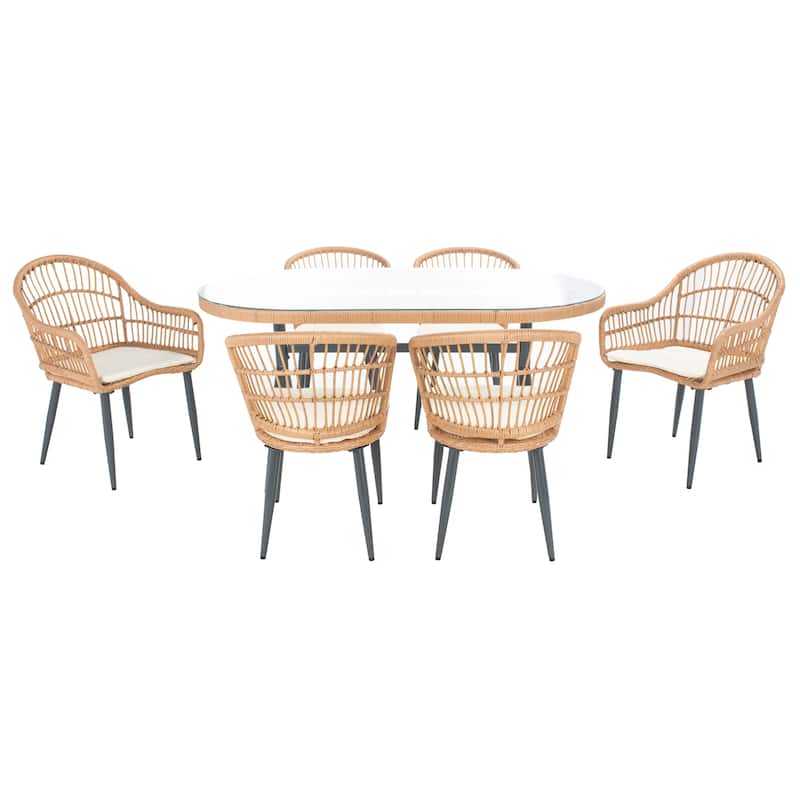 SAFAVIEH Outdoor Living Coastal Genser 7-Piece Patio Dining Set - Natural/Beige