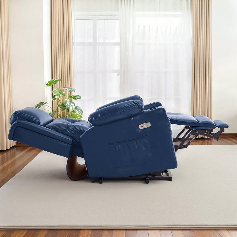 MCombo Lay Flat Dual Motor Power Lift Recliner Chair Sofa with Heat and Massage, Infinite Position, Faux Leather 7661 - Navy
