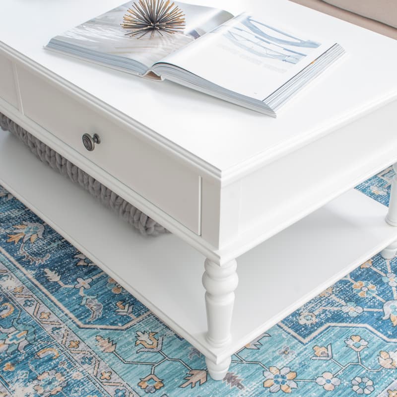 Jowin White Wood 2 Drawer Coffee Table