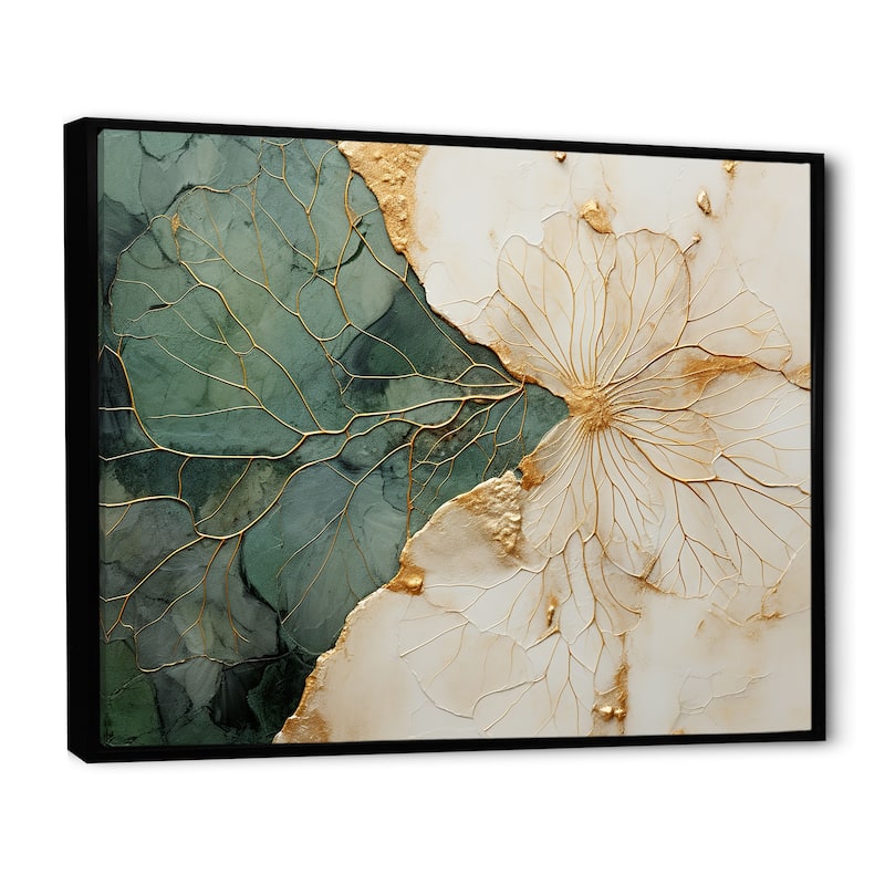 Designart "Green Gold Minimalism Poteries I" Abstract Spirals Framed Wall Art Living Room