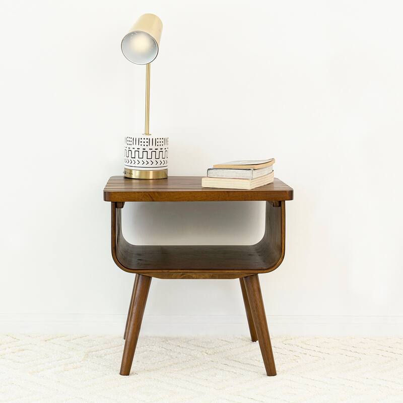 Adelina Mid-Century Modern Rectangular Solid Wood End Table in Brown