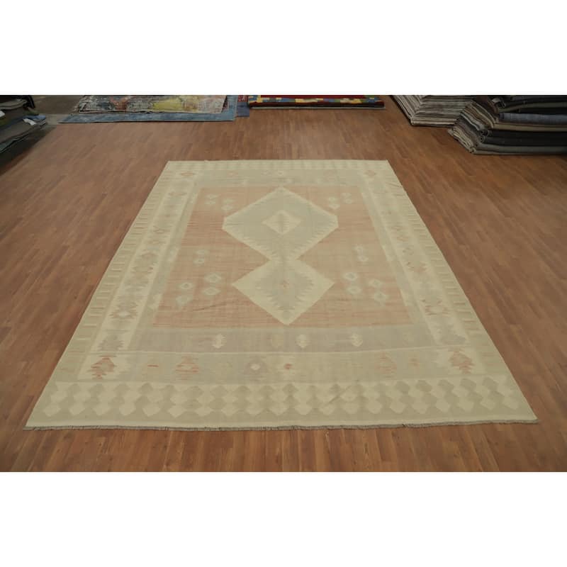 Hand Woven Oriental 100% Wool Carpet Southwestern Tribal Oranges & Rust Kilim Area Rug - 11' 9'' X 9' 0''
