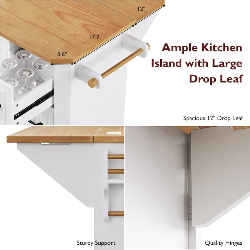 56" Rolling Kitchen Island with Storage Cabinet, Vertical Stripe Mobile Kitchen Cart Island Table with Power Outlet