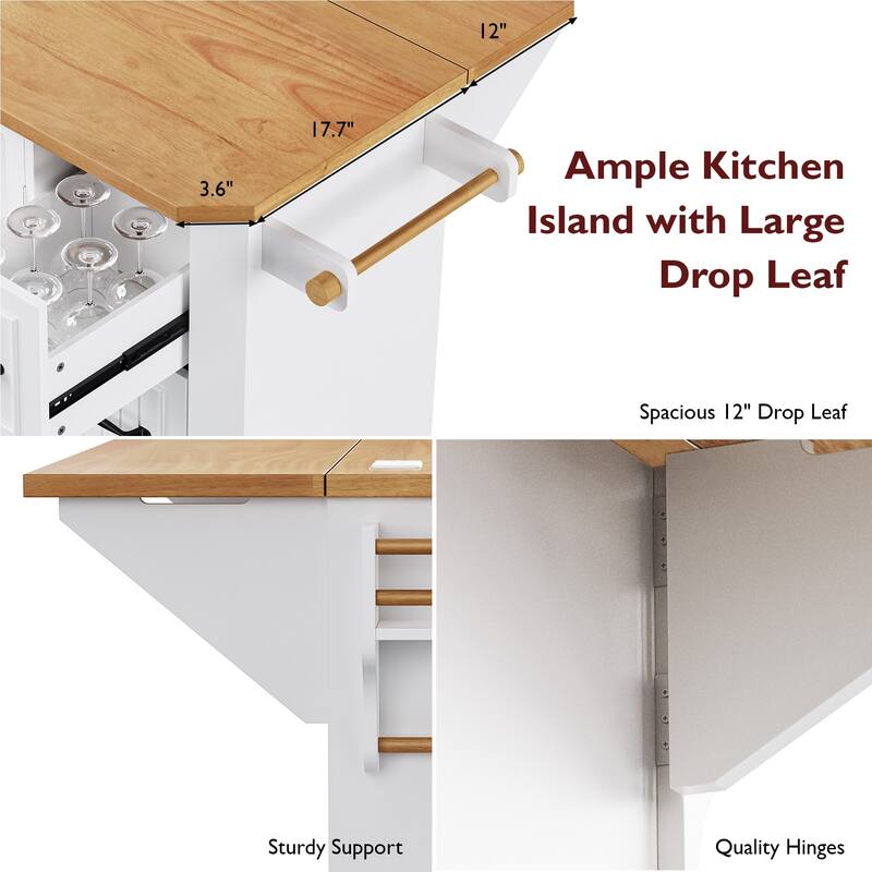 Kitchen Island with Drop Leaf and 6 Deep Drawers