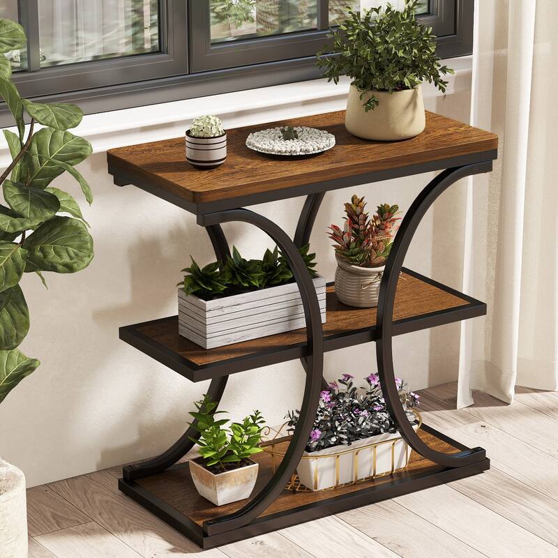 3-Tier Wood End Table Industrial Sofa Side Table with Storage Shelves - 23.62"L x 11.81"W x 23.62"H