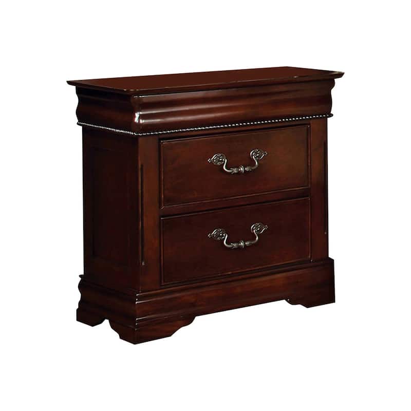 2 Drawer Wooden Nightstand with Hidden Top Drawer and Metal Handles, Brown - 2-drawer