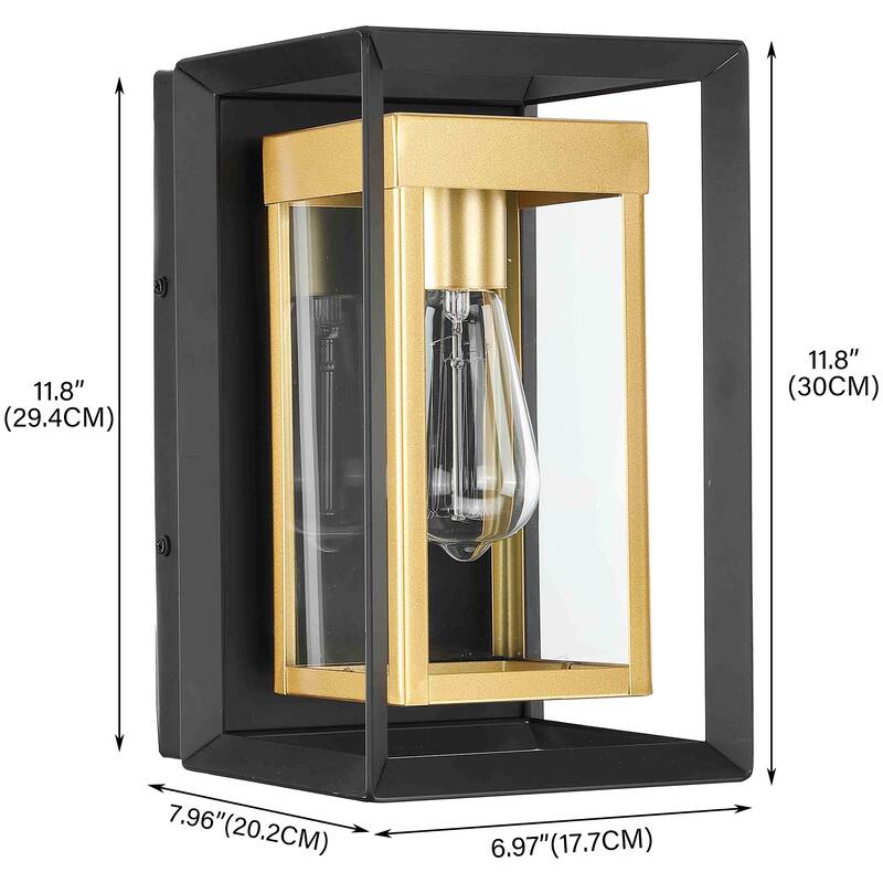 2PK-1 Light Outdoor Wall Lantern with Clear Glass - Black & Golden