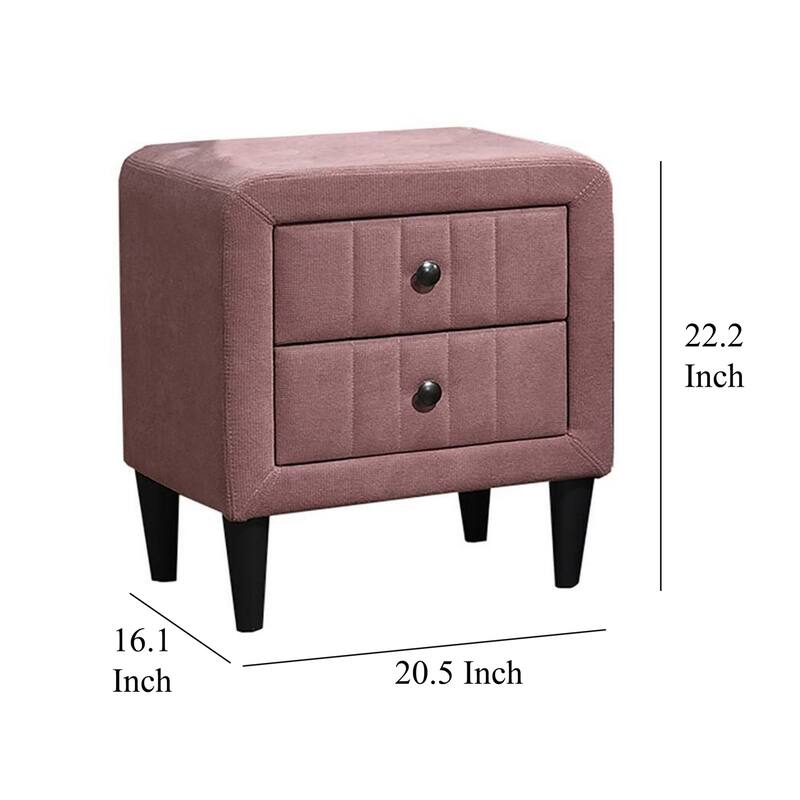 Pink/Charcoal Gray 2 Drawer 20.5 in. W Nightstand with Soft Linen Upholstery