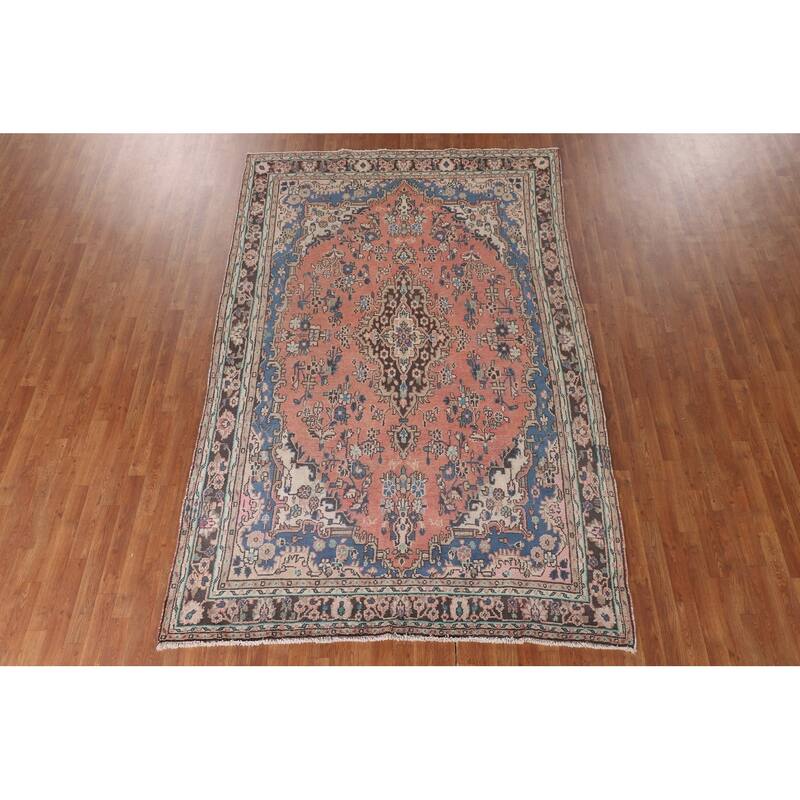 Hamedan Persian Vintage Area Rug Handmade Wool Carpet - 6'6"x 10'0"