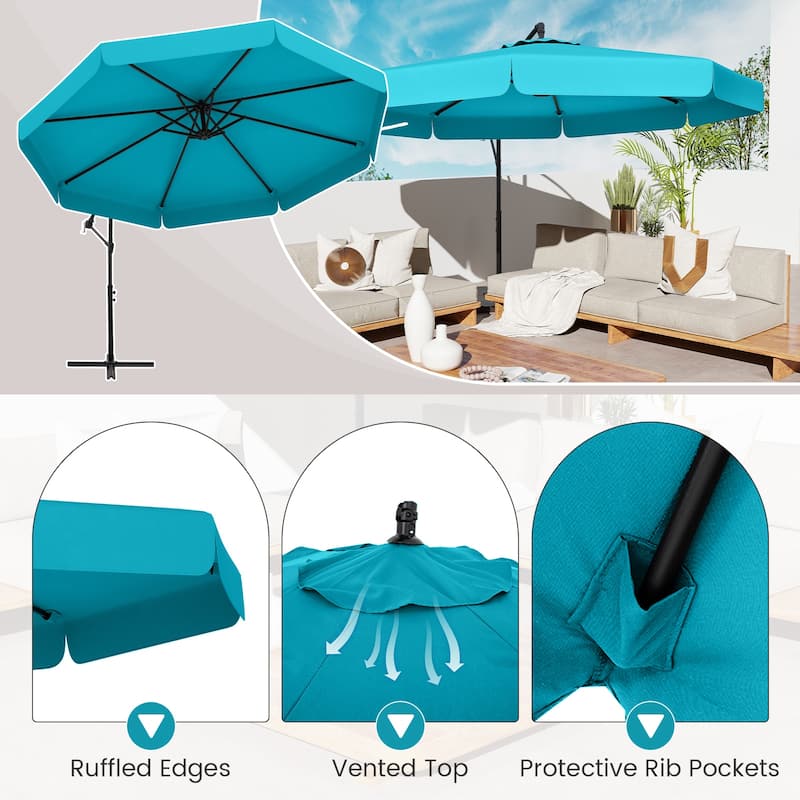 Gymax 10FT Offset Hanging Umbrella Patio Cantilever Umbrella w/ Easy