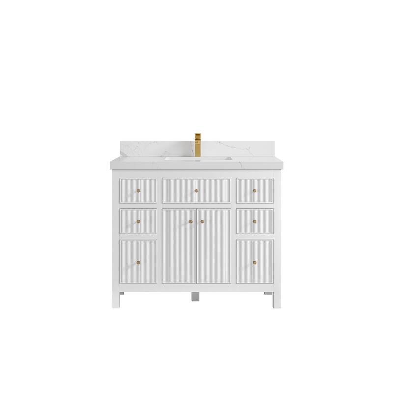 Willow Collections 42 in W x 22 in D Sonoma Free Standing Reeded Single Sink Bathroom Vanity with Countertop - 2" Calacatta Laza - White