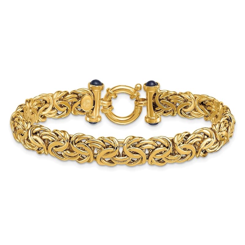 Curata Solid 18k Yellow Gold Italian 7.5" or 8" 9.5mm Byzantine Bracelet with Genuine Sapphire Endcaps