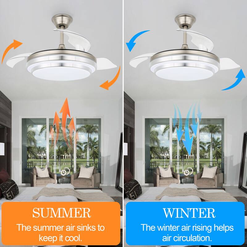 Cusp Barn 42'' Retractable Ceiling Fan with Lights and Remote Control 3-Blade DC Motor 6 Speeds Ceiling Light