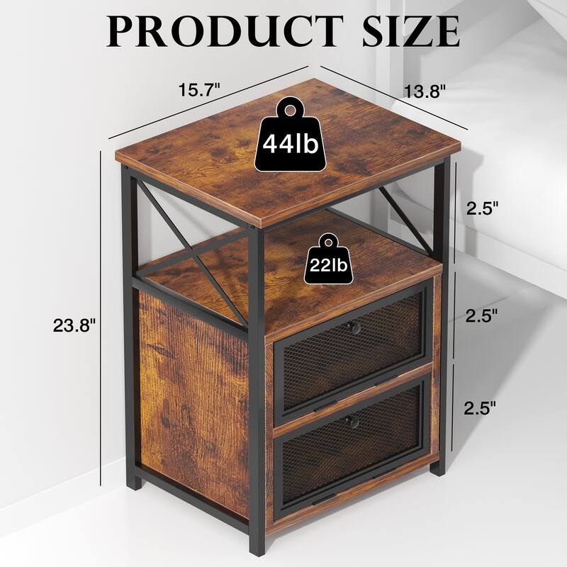 Javlergo Nightstand with 2 Drawers and Storage Shelf for Bedroom, Small Night Stands, Bed Side Table