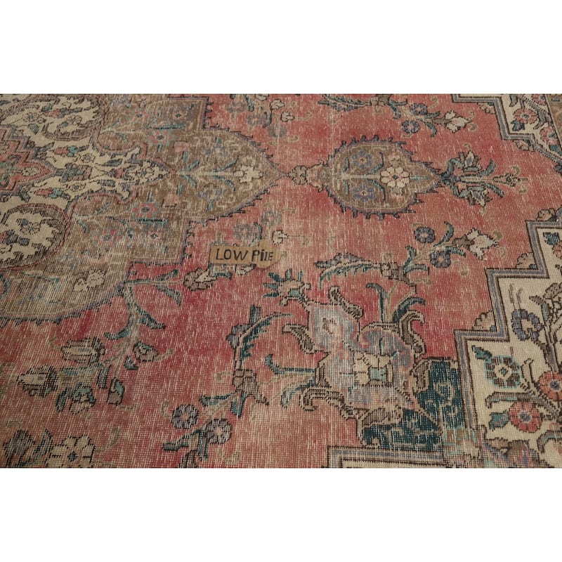 Pink Tabriz Persian Vintage Rug Hand-Knotted Wool Carpet - 7'8" x 10'8"