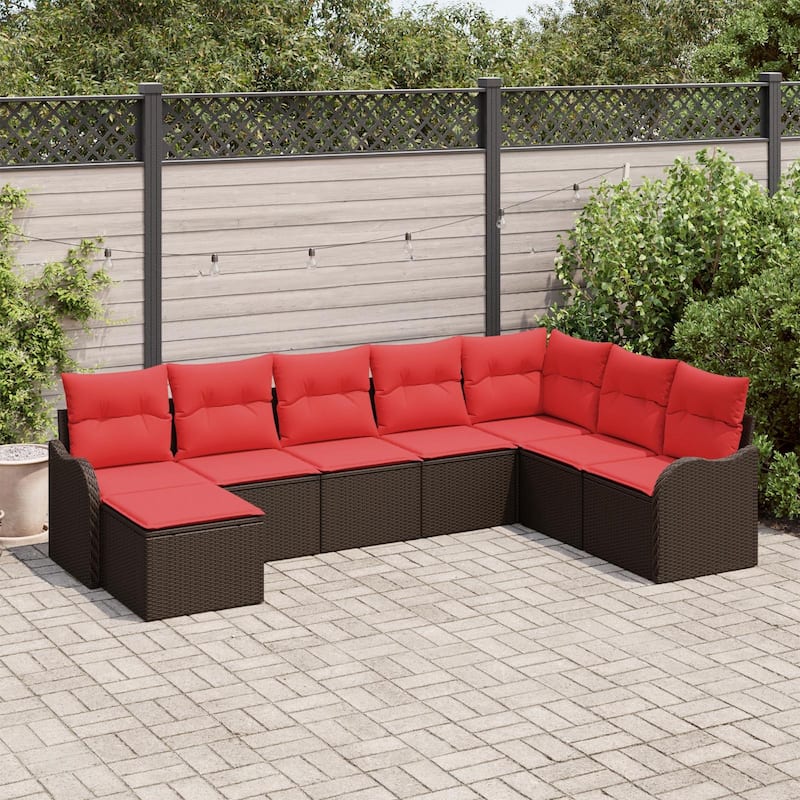 vidaXL 8/9 Patio Sofa Set with Cushions Black/Brown/Grey Poly Rattan - 113.2 x 69.9 x 27.2 - Brown without table