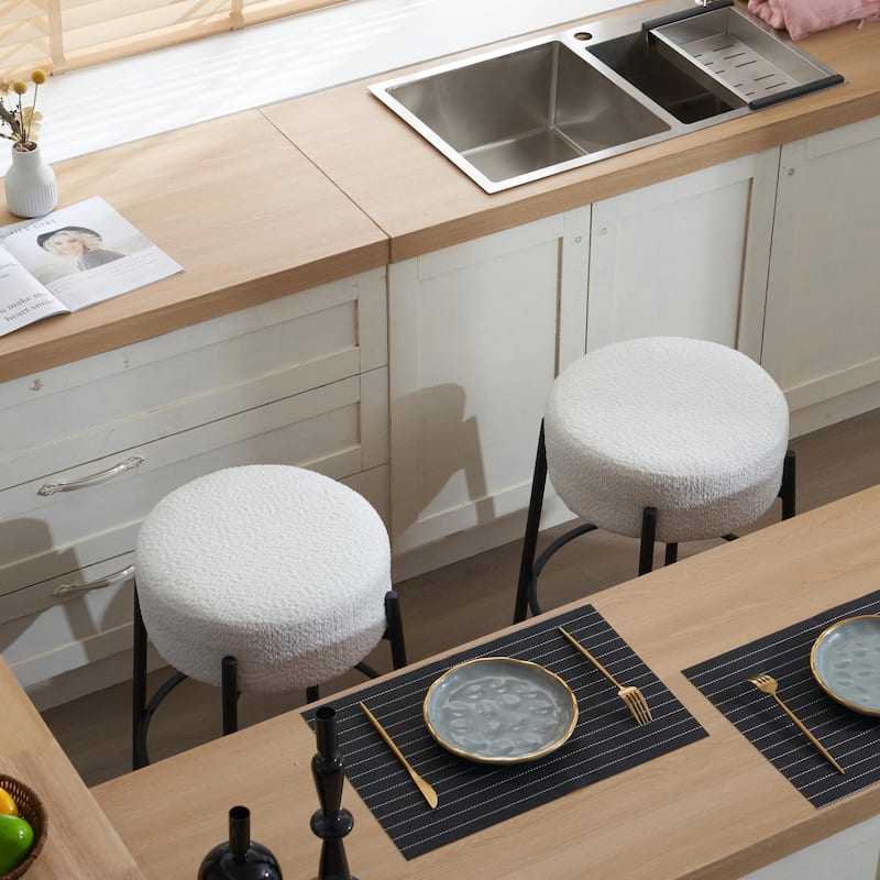 Set of 2 Contemporary Round Bar Stools - 24" Height, Ideal for Kitchens, Coffee Shops, and Bars