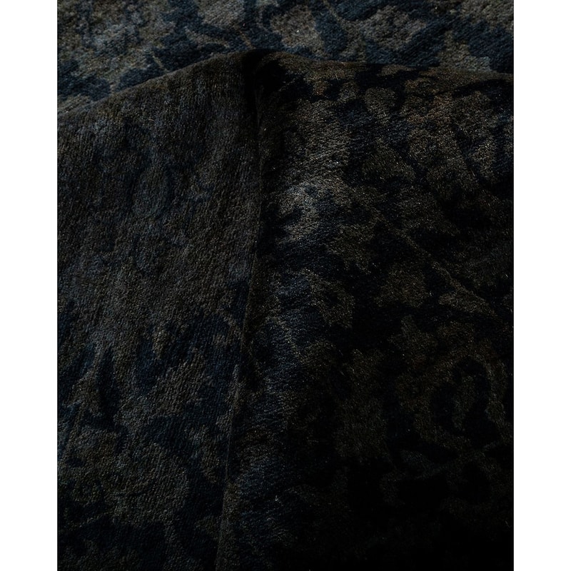 Overton Hand Knotted Wool Vintage Inspired Modern Contemporary Overdyed Black Area Rug - 10' 0" x 19' 4"
