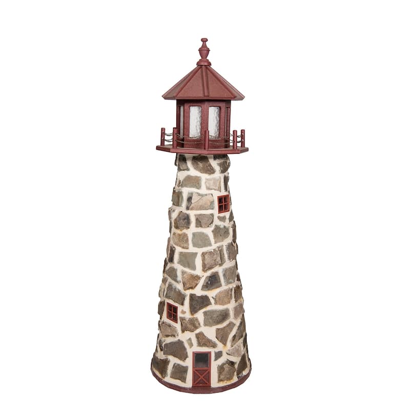 Stone Lighthouse - 4 Foot - Cherrywood with Brown Stone and Tan Grout